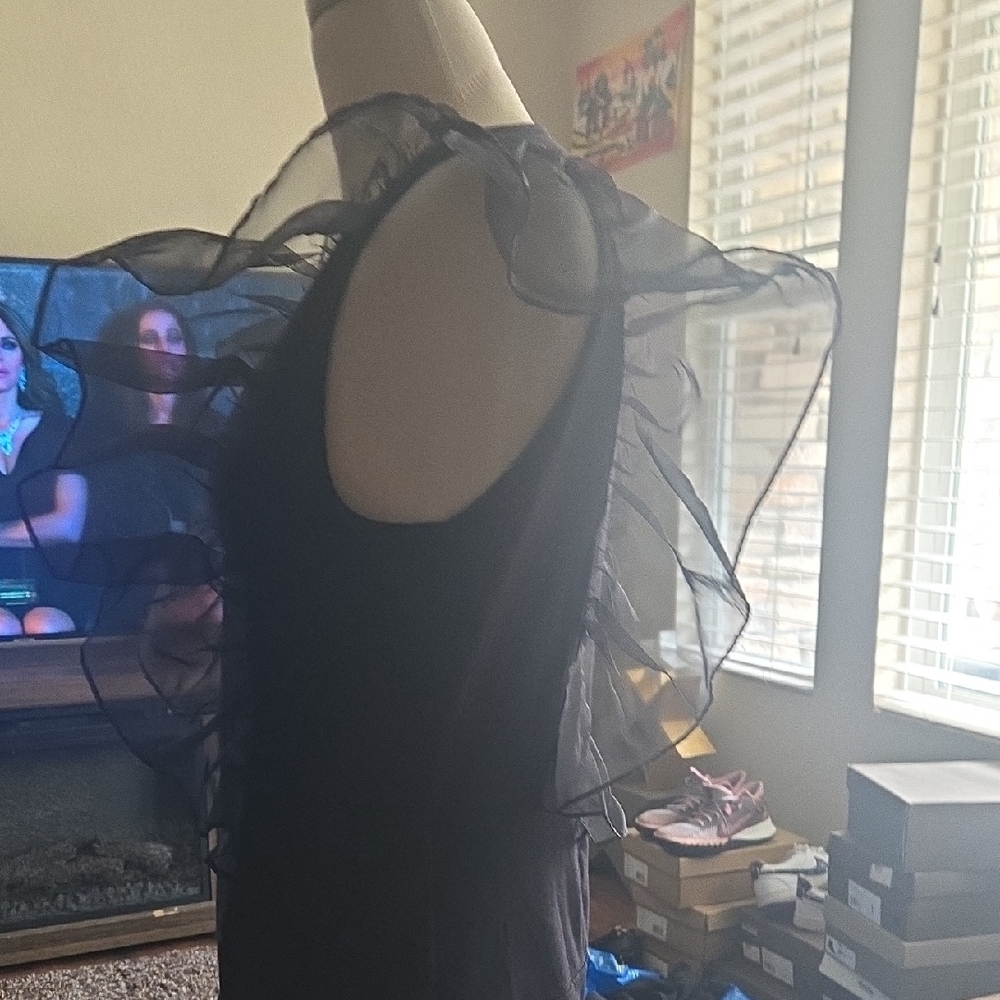 New York & Company Black Sheer Ruffle Sleeve Bodysuit - Picture 3 of 4